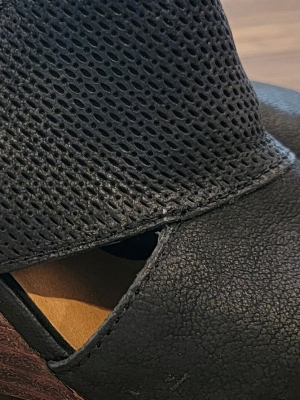 Lucky Brand Black Leather Jedrek Peep Toe Wedge Heel Shoes - Picture 4 of 11